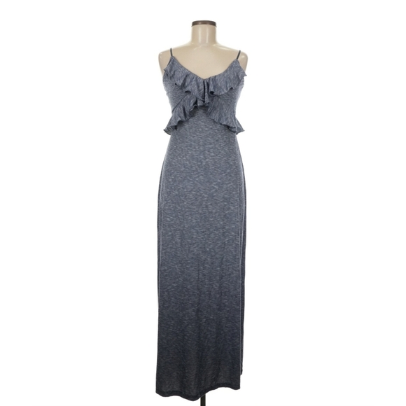 Max Studio Boho Gray Maxi Dress Ruffle Bust Spaghetti Strap Reformation Style M - Picture 2 of 7